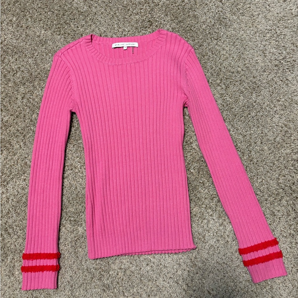 English Factory Pink Ribbed Knit Sweater